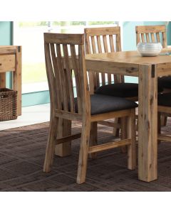 2x Wooden Frame Leatherette in Solid Wood Acacia & Veneer Dining Chairs in Oak Colour