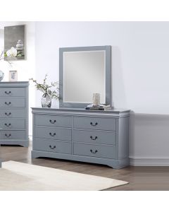 Dressing Chest with 6 Storage Drawers in Solid Wooden Mirror Metal Handles Grey Colour