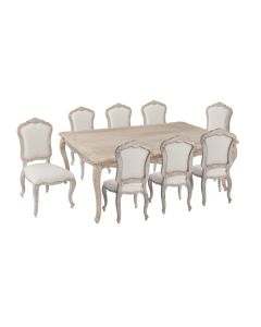 Large Size Oak Wood White Washed Finish Dining Set