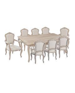 Medium Size Oak Wood White Washed Finish Arm Chair Dining Set