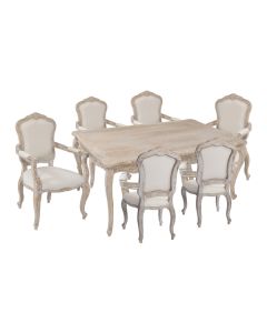 Large Size Oak Wood White Washed Finish Arm Chair Dining Set