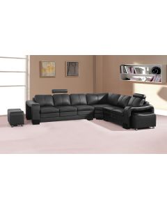 Lounge Set Luxurious 6 Seater Faux Leather Corner Sofa Living Room Couch in Black with 2x Ottomans