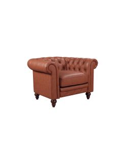 Single Seater Brown Sofa Lounge Button Tufted in Faux Leather