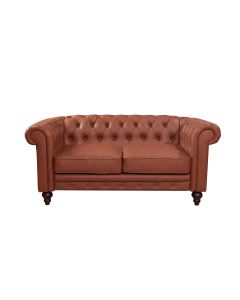 2 Seater Brown Sofa Lounge Button Tufted in Faux Leather