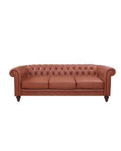 3 Seater Brown Sofa Lounge Button Tufted in Faux Leather