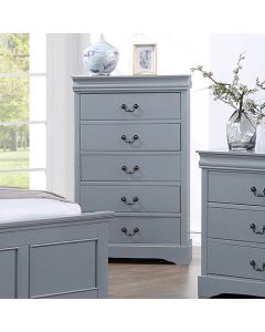 Tallboy with 5 Storage Drawers in Solid Wooden Metal Handles Grey Colour