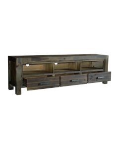 TV Cabinet with 3 Storage Drawers with Shelf Solid Acacia Wooden Frame Entertainment Unit in Chocolate Colour