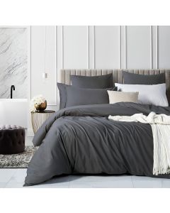 100% Cotton Vintage Washed Bed Quilt Cover Set (3Pcs) - Charcoal - Double Size