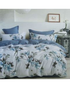 300TC Milla Blue Reversible Cotton Quilt Cover Set King