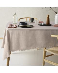 Vintage Design Homewares Gypsy Natural Fringed Washed Linen Cotton Tablecloth 130cm x 180cm