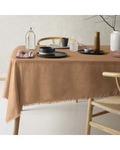 Vintage Design Homewares Gypsy Terracotta Fringed Washed Linen Cotton Tablecloth 130cm x 180cm