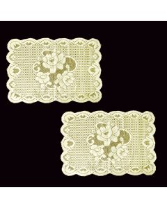 Floral Cream Set of 2 Polyester Lace Table Doilies 30 x 45 cm