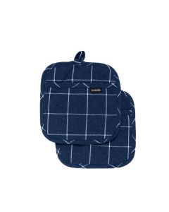 Ladelle Eco Check Navy Set of 2 Pot Holders 21 x 21 cm