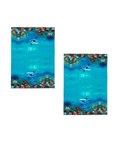 Ashdene Set of 2 Playful Dolphins Cotton Kitchen Tea Towels 50 x 70 cm Reef Exploring