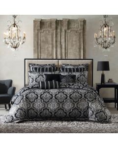 Davinci Chamonix Silver Damask Jacquard Quilt Cover Set King