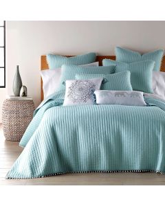 Jenny Mclean Clavo Pompom Blue 3 Piece 100% Cotton Coverlet Set Super King