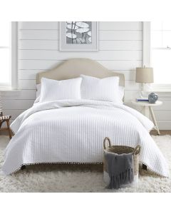 Jenny Mclean Clavo Pompom White 3 Piece 100% Cotton Coverlet Set King