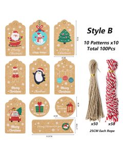 100Pack Xmas Decoration 350g Thicken Kraft Paper Gift Tag Wrapping Kraft Tag Hang Tags(Style B)