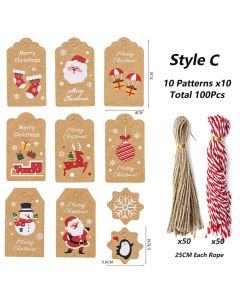 100Pack Xmas Decoration 350g Thicken Kraft Paper Gift Tag Wrapping Kraft Tag Hang Tags(Style C)