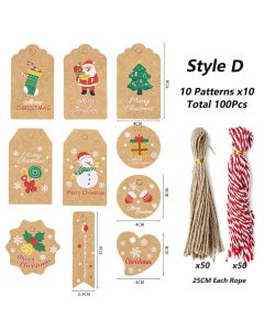 100Pack Xmas Decoration 350g Thicken Kraft Paper Gift Tag Wrapping Kraft Tag Hang Tags(Style D)