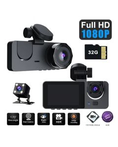 3 Channel Car DVR HD 1080P Vehicle Dash Cam Three Way Camera DVRs Recorder with 32 GB Card