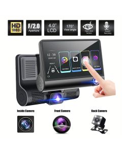 Front and Rear Triple Lens Dash Cam 1080P HD 4-inch touch screen wide-angle lens