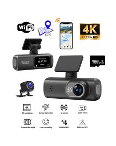 4K Front and Rear Dual Dash Cam WiFi GPS Car Camera with 64GB SD Card