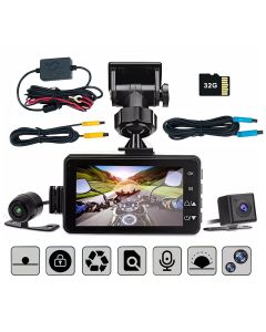 3inch LCD HD Dual Camera Motorcycle DVR Video Driving Recorder With 32G Card