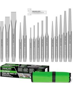 SWANLAKE Punch and Chisel Set, Including Taper Punch, Cold Chisels, Pin Punch, Center Punch (16pcs)