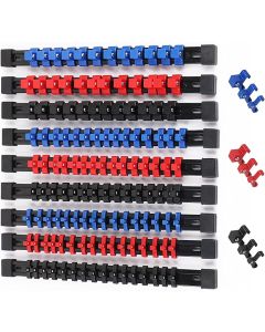 SWANLAKE Organizer Socket Holder, 9PCS 1/4-Inch x 48 Clips, 3/8-Inch x 45 Clips, 1/2-Inch x 36 Clips, Premium Quality Socket Clip Rail Holder (9PC)