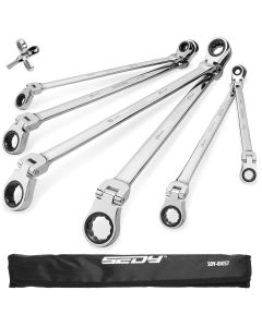 SEDY 6Pcs Extra Long Flex-Head Ratchet Spanner Set Double Box End Spanner 8-19mm