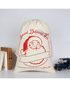 Large Christmas XMAS Hessian Santa Sack Stocking Bag Reindeer Children Gifts Bag, Cream - Special Delivery For