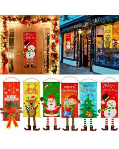 Christmas Hanging Banner Flag Door Window Décor Santa Reindeer Snowman Ornaments, Set of 6