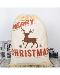 Large Christmas XMAS Hessian Santa Sack Stocking Bag Reindeer Children Gifts Bag, Cream - Reindeer