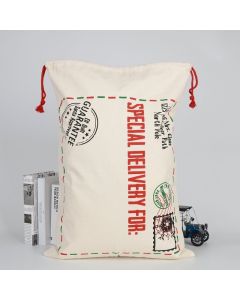 Large Christmas XMAS Hessian Santa Sack Stocking Bag Reindeer Children Gifts Bag, Cream - Special Delivery