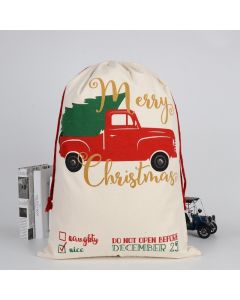 Large Christmas XMAS Hessian Santa Sack Stocking Bag Reindeer Children Gifts Bag, Cream - Tree In Truck