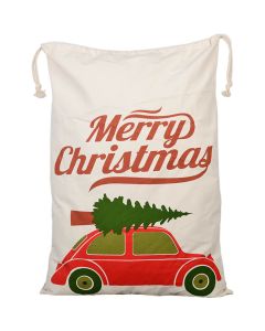 Large Christmas XMAS Hessian Santa Sack Stocking Bag Reindeer Children Gifts Bag, Cream - Christmas Tree On Car