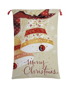 Large Christmas XMAS Hessian Santa Sack Stocking Bag Reindeer Children Gifts Bag, Merry Christmas Bells