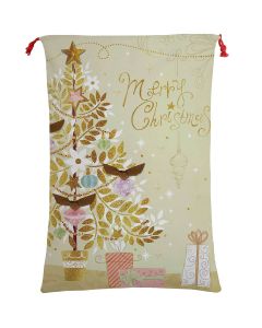 Large Christmas XMAS Hessian Santa Sack Stocking Bag Reindeer Children Gifts Bag, Merry Christmas Golden Tree