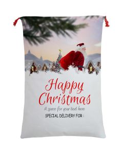 Large Christmas XMAS Hessian Santa Sack Stocking Bag Reindeer Children Gifts Bag, Santa On The Way