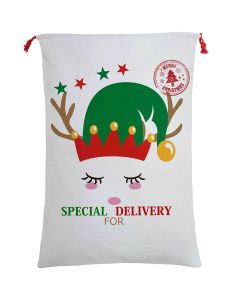 Large Christmas XMAS Hessian Santa Sack Stocking Bag Reindeer Children Gifts Bag, Cream - Cute Reindeer Delivery