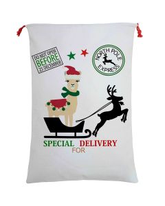 Large Christmas XMAS Hessian Santa Sack Stocking Bag Reindeer Children Gifts Bag, Special Delivery By Alpaca