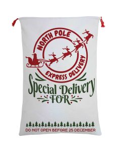 Large Christmas XMAS Hessian Santa Sack Stocking Bag Reindeer Children Gifts Bag, Cream - North Pole Express (D)