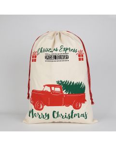 Large Christmas XMAS Hessian Santa Sack Stocking Bag Reindeer Children Gifts Bag, Cream - Car Gift Express