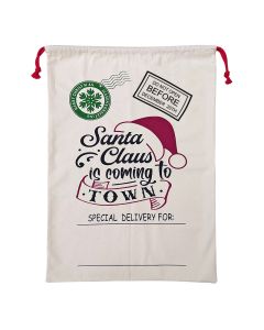 Large Christmas XMAS Hessian Santa Sack Stocking Bag Reindeer Children Gifts Bag, Cream - Santa Coming To Town