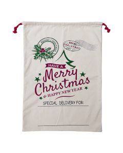 Large Christmas XMAS Hessian Santa Sack Stocking Bag Reindeer Children Gifts Bag, Cream - Happy New Year