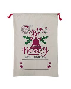 Large Christmas XMAS Hessian Santa Sack Stocking Bag Reindeer Children Gifts Bag, Cream - Bell