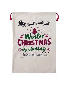 Large Christmas XMAS Hessian Santa Sack Stocking Bag Reindeer Children Gifts Bag, Cream - Winter Is Coming