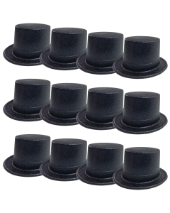 12x GLITTER TOP HAT Fancy Party Plastic Costume Tall Cap Fun Dress Up BULK - Black