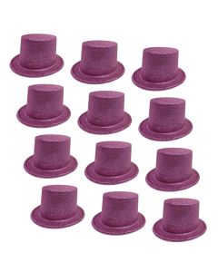 12x GLITTER TOP HAT Fancy Party Plastic Costume Tall Cap Fun Dress Up BULK - Light Pink